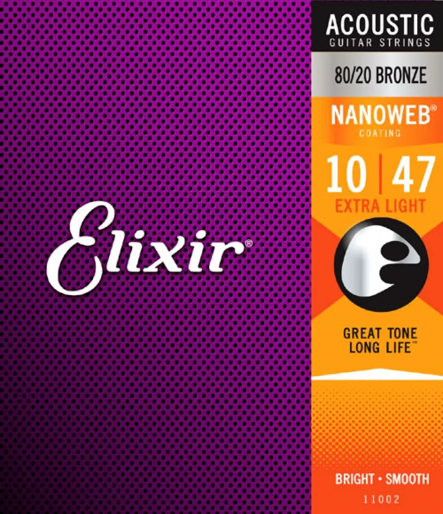 Elixir 11002 Encordadura para Guitarra Electroacustica 0.010 - 0.047 Nanowew 80/20 Bronze