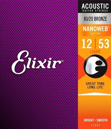 Elixir 11052 Encordadura para Guitarra Electroacústica 0.012 - 0.053 Nanowew 80/20 Bronze